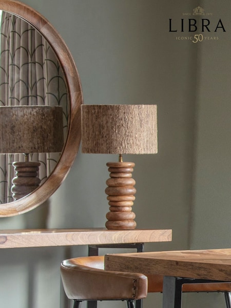 Libra Interiors Natural Leon Solid Wood Table Lamp with Silk Jute Shade Large (F75702) | £150