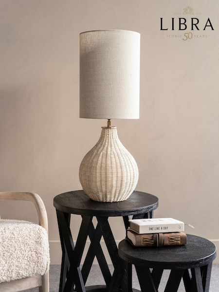Libra Interiors Natural Rattan Lamp with Drum Shade Large (F75703) | £160
