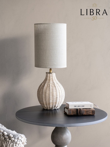 Libra Interiors Natural Natural Rattan Lamp with Drum Shade Small (F75705) | £140