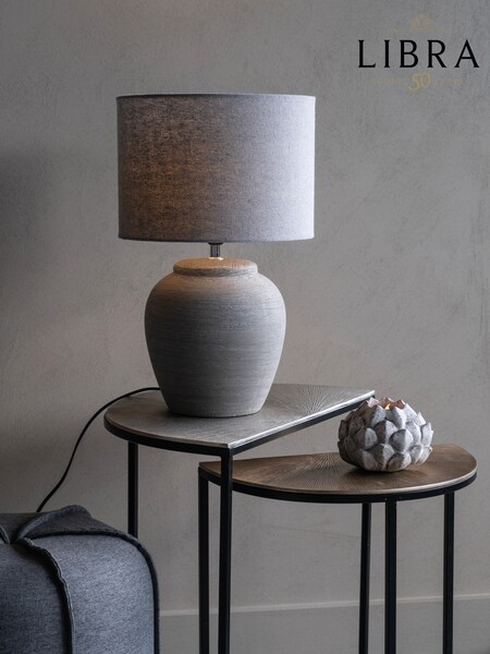 Libra Interiors Grey Baslow Etched Small Ceramic Lamp with Shade 60W (F75713) | £100
