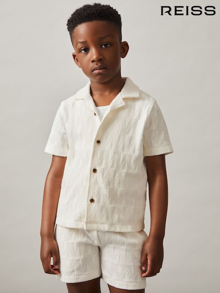 Reiss Off White Ackling Stretch-Cotton Textured Shirt (F75748) | £38