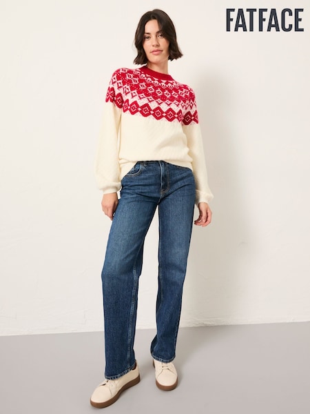 FatFace Ivory Shelter Knitted Fairisle Crew Neck Jumper (F75773) | £58