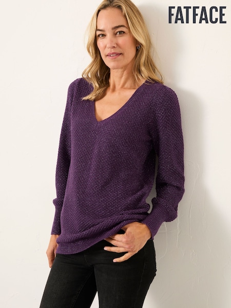 FatFace Lara Dark Purple Sparkle Knitted Tunic (F75776) | £62