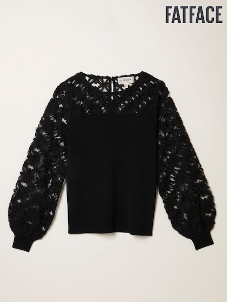FatFace Black Lace Insert Knitted Top (F75790) | £59