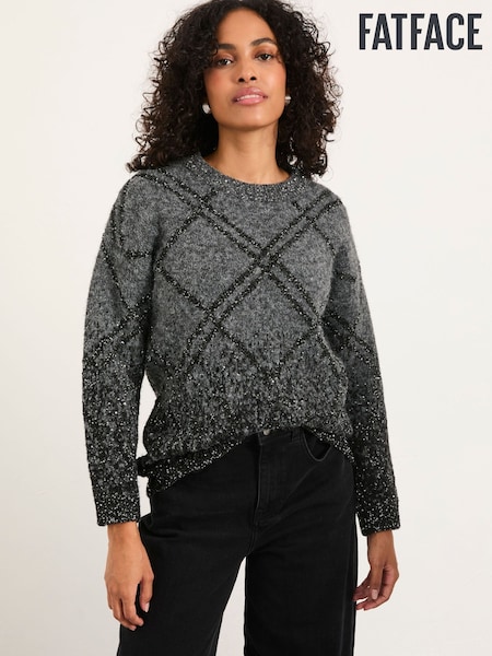 FatFace Grey Sequin Knitted Fluffy Jumper (F75796) | £62