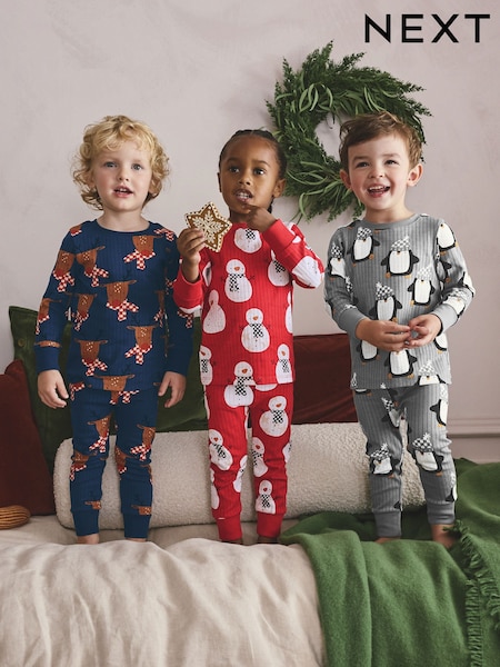 Red Xmas Snuggle Pyjamas 3 Pack (9mths-10yrs) (F75817) | £26 - £32