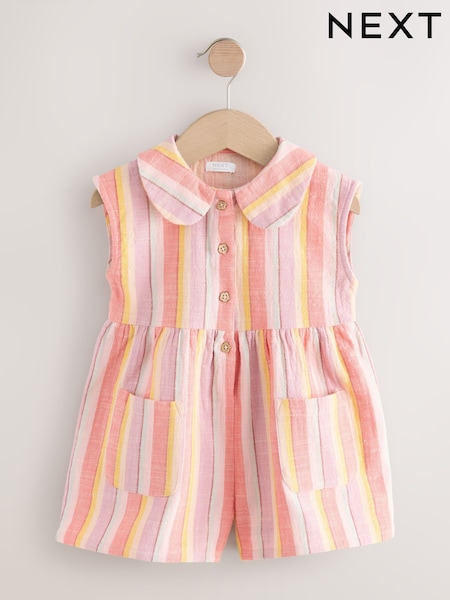 Pastel Stripe Shirt Collar Playsuit (3mths-7yrs) (F75836) | £14 - £16