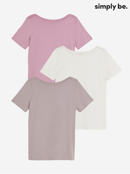 Simply Be White Short Sleeve Slash Neck 100% Cotton T-Shirt 3 Pack (F75842) | £28