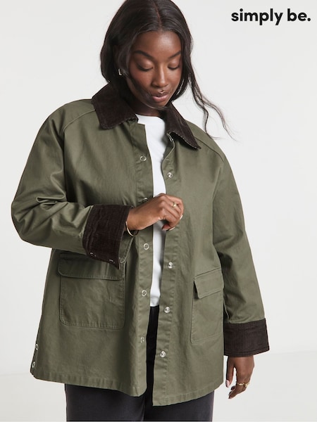 Simply Be Green Waxed Cord Collar Jacket (F75850) | £60