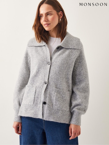 Monsoon Grey Clay Collar Cardigan (F75941) | £69