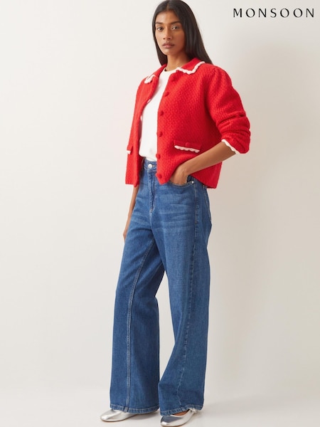 Monsoon Red Nina Scalloped Collar Cardigan (F75950) | £65