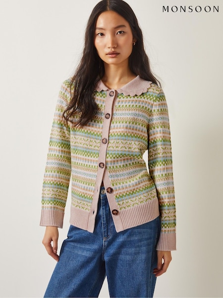 Monsoon Green Fawn Fair Isle Pattern Cardigan (F75955) | £69