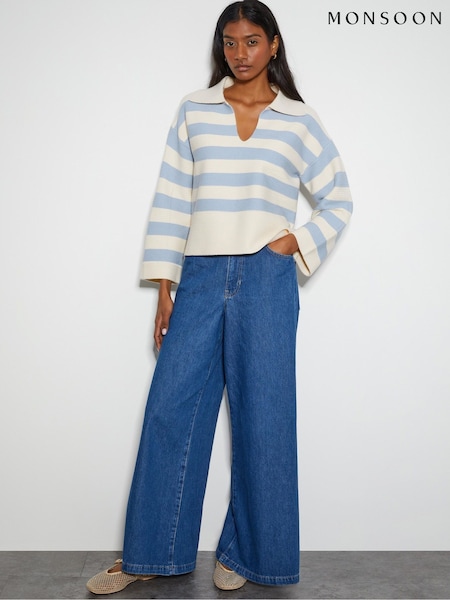 Monsoon Blue Shay Stripe Collar Jumper (F75963) | £65