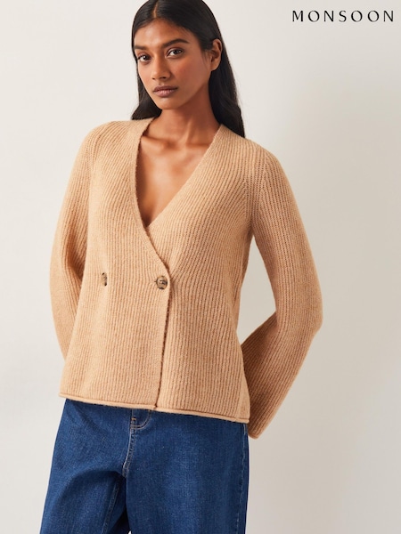 Monsoon Brown Sula V-Neck Double Breasted Cardigan (F75965) | £59