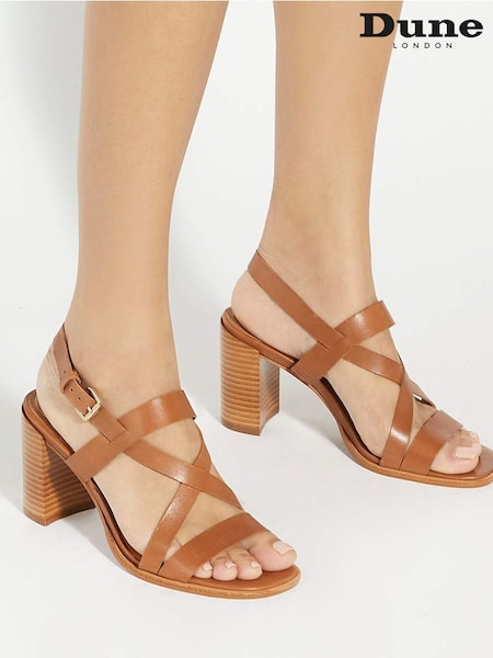 Dune London Brown Juneo Cross Strap High Block Heel Sandals (F75976) | £99