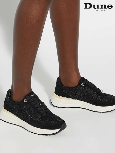 Dune London Black Emotion Gold Clip Lace Up Runner Trainers (F75987) | £99