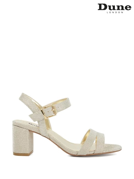 Dune London Gold Tone Wide Fit Merisa 2 Part Block Heel Sandals (F75997) | £89