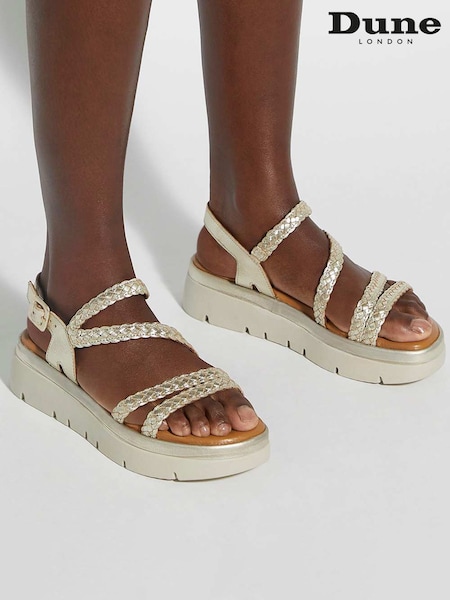 Dune London Gold Lexture Soft Woven Strap Platform Sandals (F76004) | £99