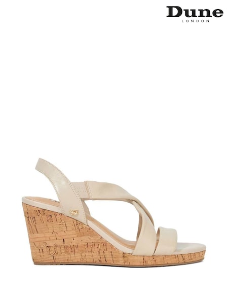 Dune London Cream Regular Fit Kamies Cross Strap Wedge Sandals (F76011) | £79