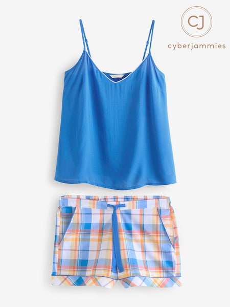 Cyberjammies Blue Solid Cami and Check Sleep Shorts (F76030) | £38