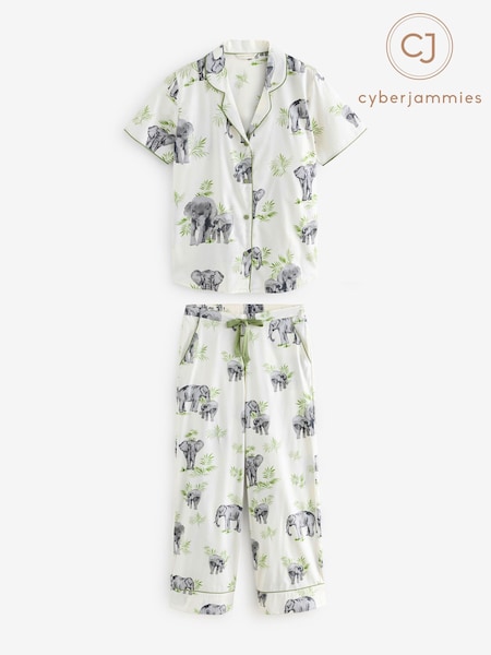 Cyberjammies Cream Printed Wide Leg Bottoms Pyjama Set (F76031) | £50