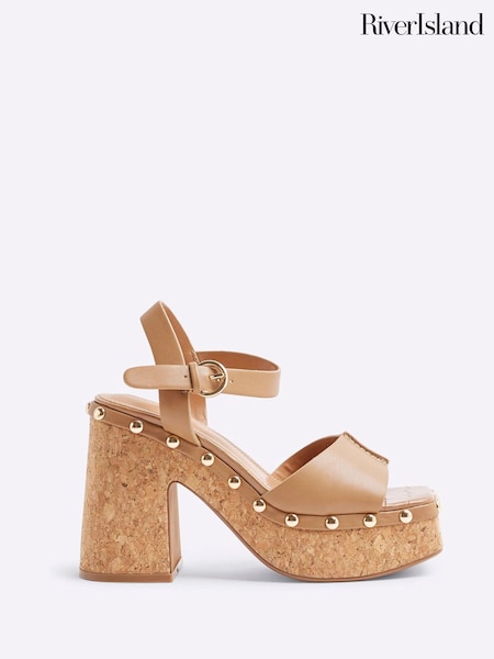 River Island Brown Cork Platform Sandals (F76067) | £56