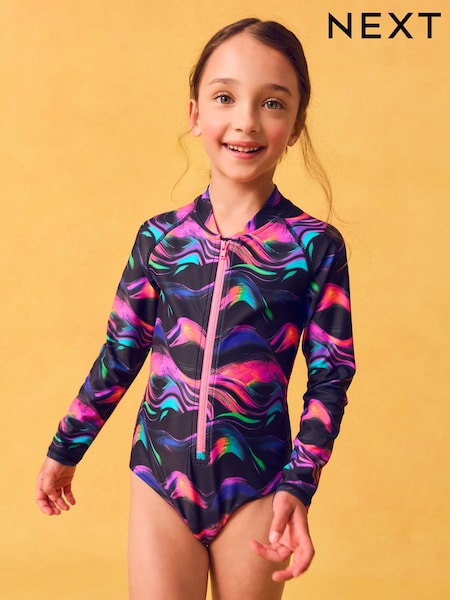 Multi Black Long Sleeved Swimsuit (3-16yrs) (F76236) | £17 - £22