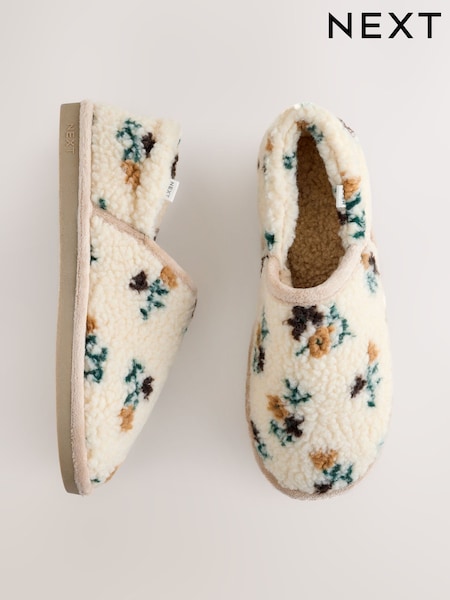 Neutral Floral Borg Shoot Slippers (F76438) | £25