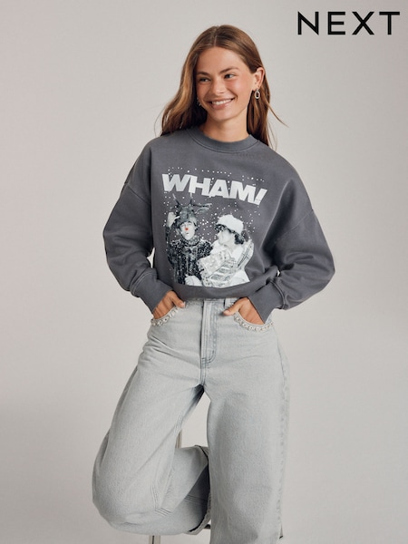 Charcoal Grey Official Wham Licence Christmas Seasonal  Crewneck Longsleeve Sweatshirt (F76711) | £36