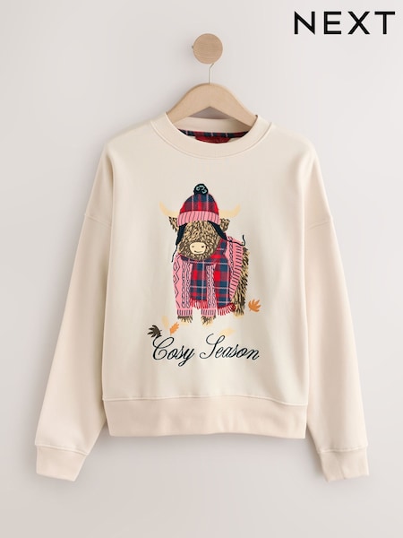 Oatmeal Seasonal Graphic Hamish Christmas Longsleeve Crewneck Sweatshirt (F76736) | £30