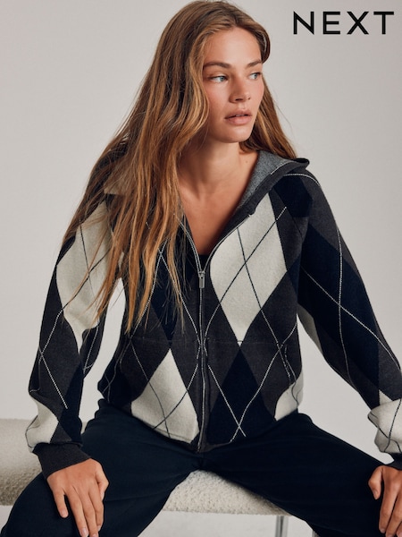 Monochrome Argile Compact Cosy Zip Through Hooded Long Sleeve Sweatshirt (F76738) | £42