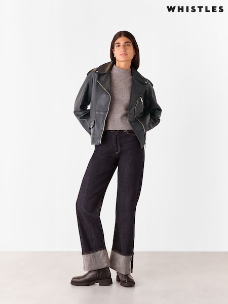 Whistles Black Freja Leather Biker Jacket (F76753) | £349