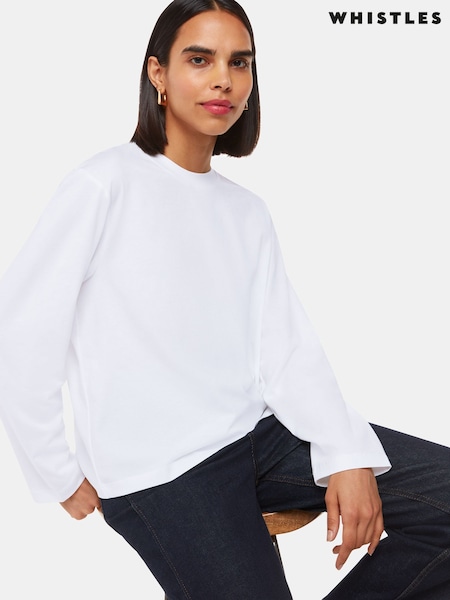 Whistles White Relaxed Long Sleeve 100% Cotton T-Shirt (F76754) | £55