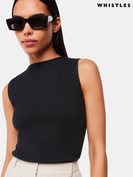 Whistles Black High Neck Rib Detail T-Shirt (F76764) | £45