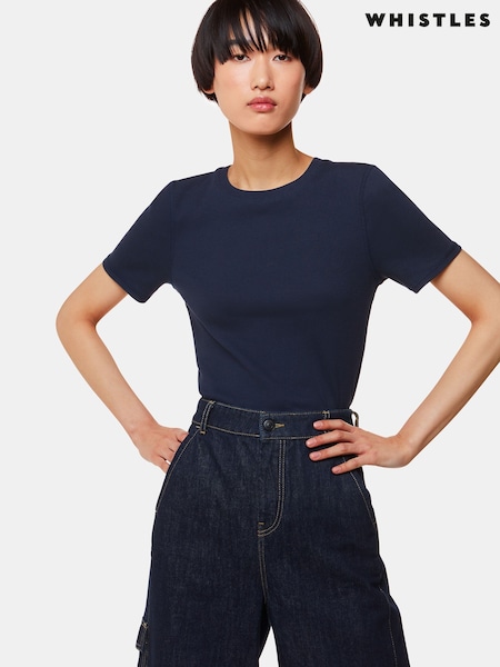 Whistles Blue Ultimate Rib Crew Neck T-Shirt (F76768) | £45