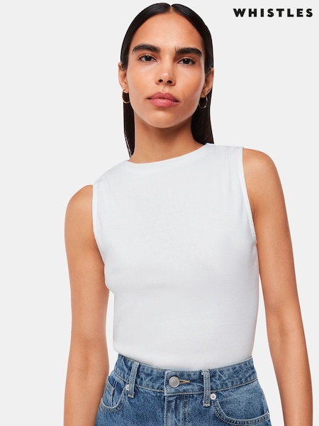 Whistles White High Neck Rib Detail T-Shirt (F76781) | £45