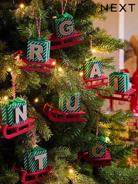 Set of 2 Red Monogram Sleigh Christmas Baubles (F76798) | £6