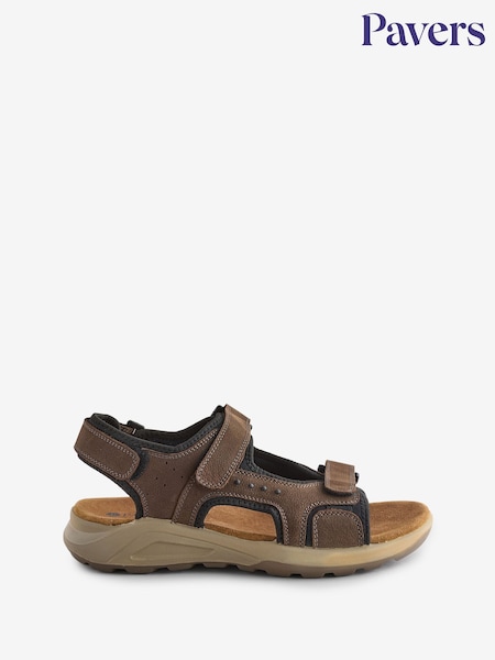 Pavers Brown Leather Touch-Fastening Sandals (F76815) | £40