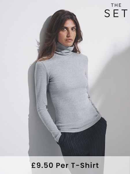 The Set Black/Charcoal/Grey 3 Pack Long Sleeve Ribbed Roll Neck T-Shirts (F76839) | £28.50