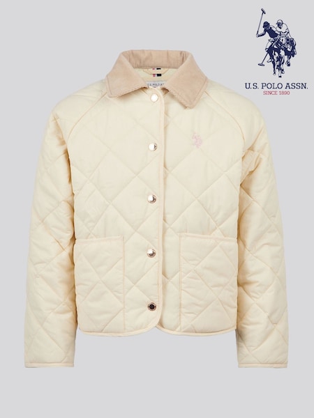U.S. Polo Assn. Cream Girls Diamond Quilt Jacket (F76875) | £85 - £102