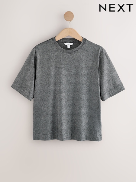 Silver Short Sleeve Sparkle Boxy T-Shirt (F76980) | £29