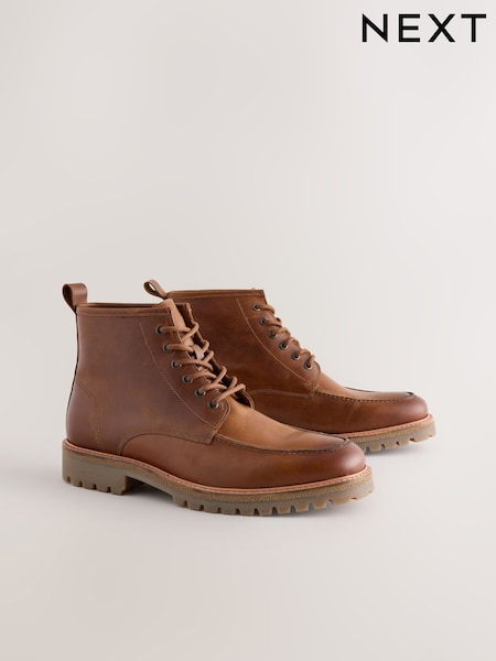 Tan Brown Tall Apron Toe Leather Boots (F76995) | £72