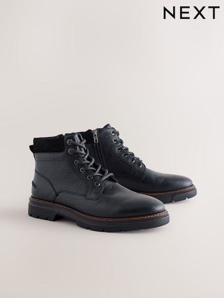 Black Tall Leather Zip-Up Boots (F76997) | £65