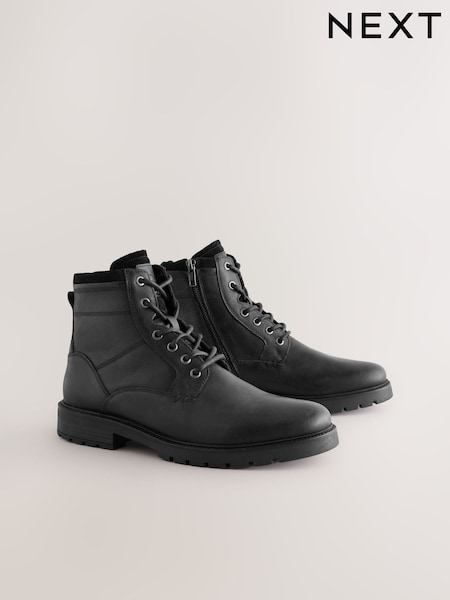 Black Leather Zip-Up Borg Lined Boots (F76998) | £65