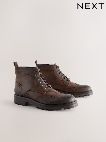 Brown Tall Chunky Lace-Up Brogue Boots (F76999) | £70
