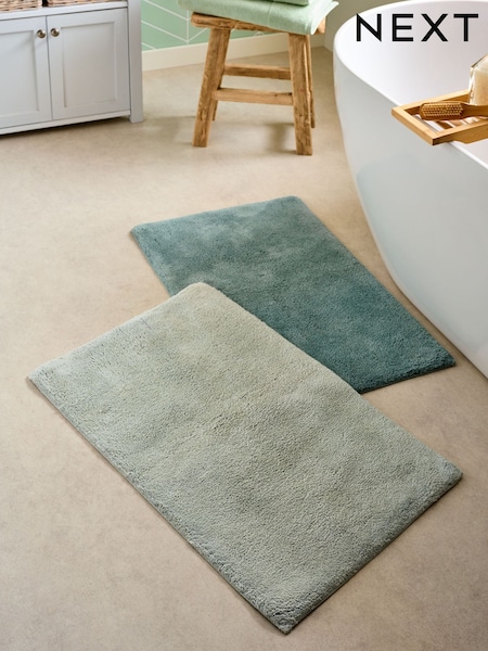 Set of 2 Green 100% Cotton Bath Mats (F77082) | £24