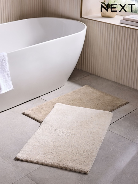 Set of 2 Natural 100% Cotton Bath Mats (F77088) | £24