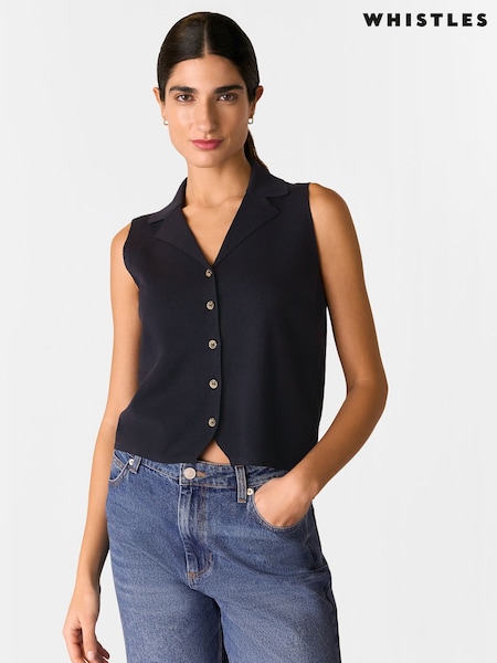 Whistles Blue Maisie Button Front Tank (F77091) | £89