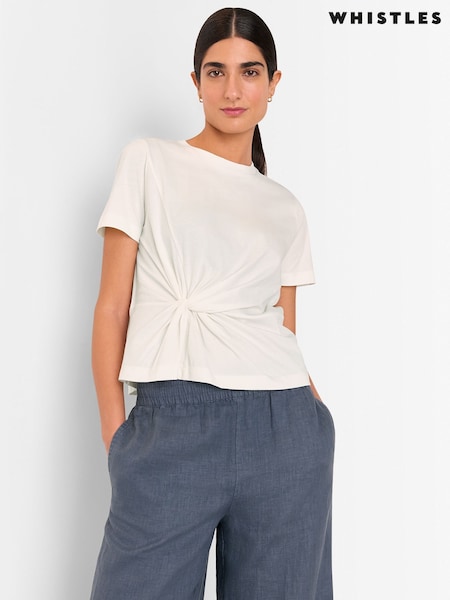 Whistles White Twist Front Detail 100% Cotton T-Shirt (F77093) | £59