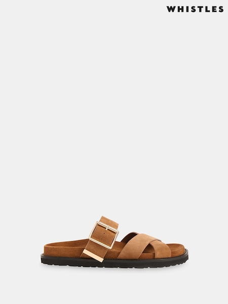 Whistles Brown Celestine Buckle Detail Sliders (F77111) | £135